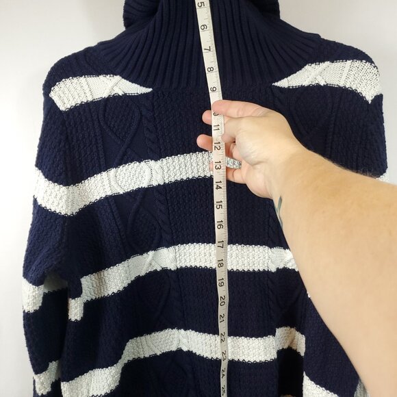 Gap Chunky Knit Turtleneck Navy Blue White Stripe Lng Slv Sweater Sz XL - Picture 12 of 12